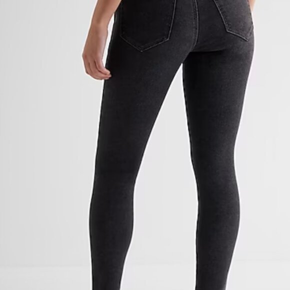 Express High Waisted Washed Black Utility Skinny Jeans - Picture 4 of 4